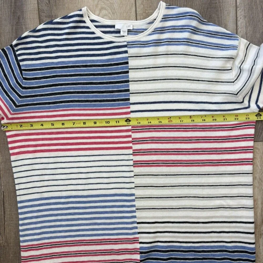 J.Jill Womens Striped Lightweight Sweater Size L Blue Red Coastal Classic USA - Picture 8 of 10